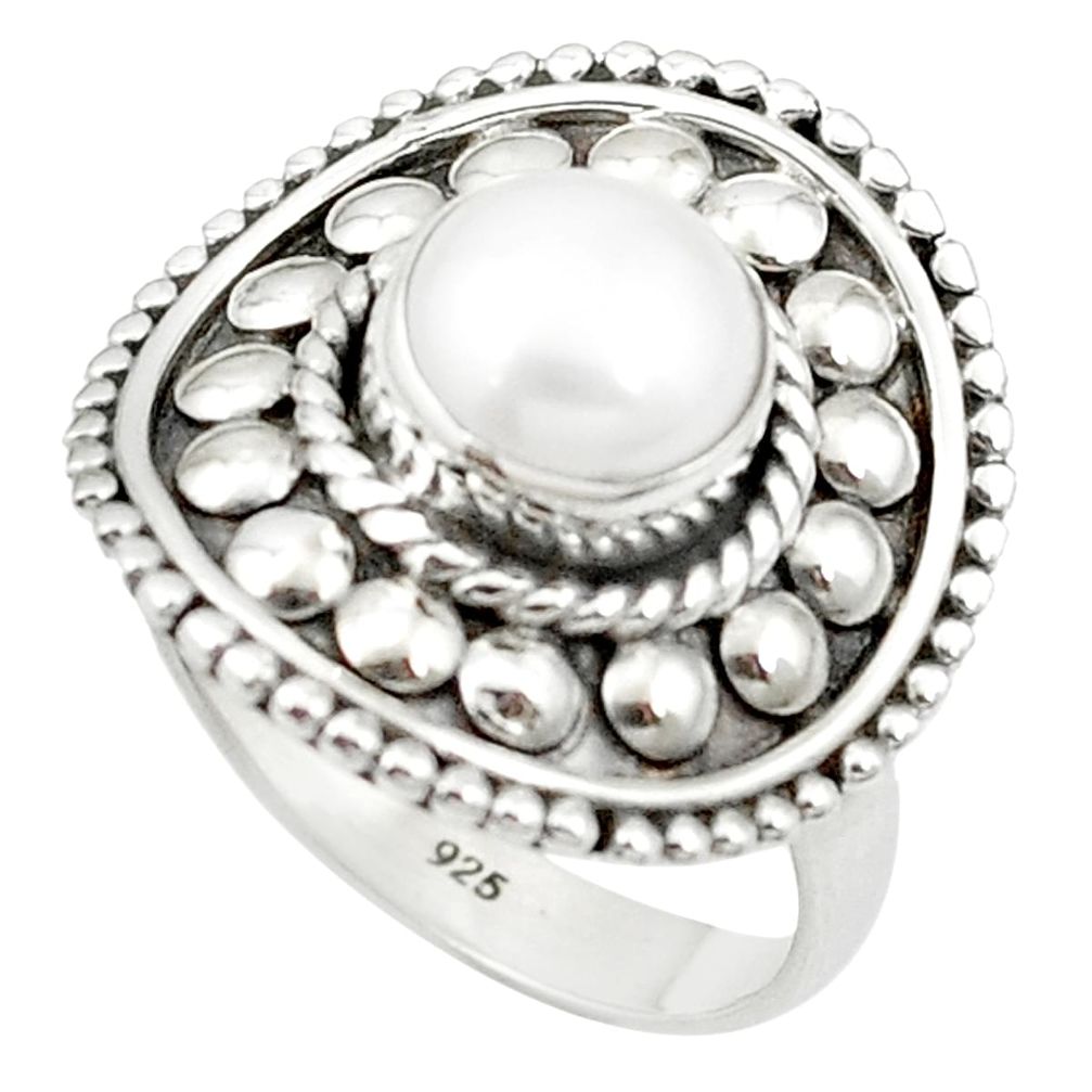 Natural white pearl 925 sterling silver ring jewelry size 8.5 m53061