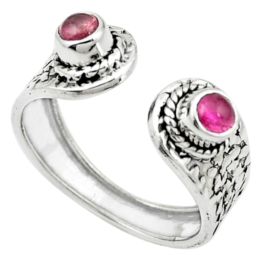 Natural pink tourmaline 925 silver adjustable ring jewelry size 9 m53065