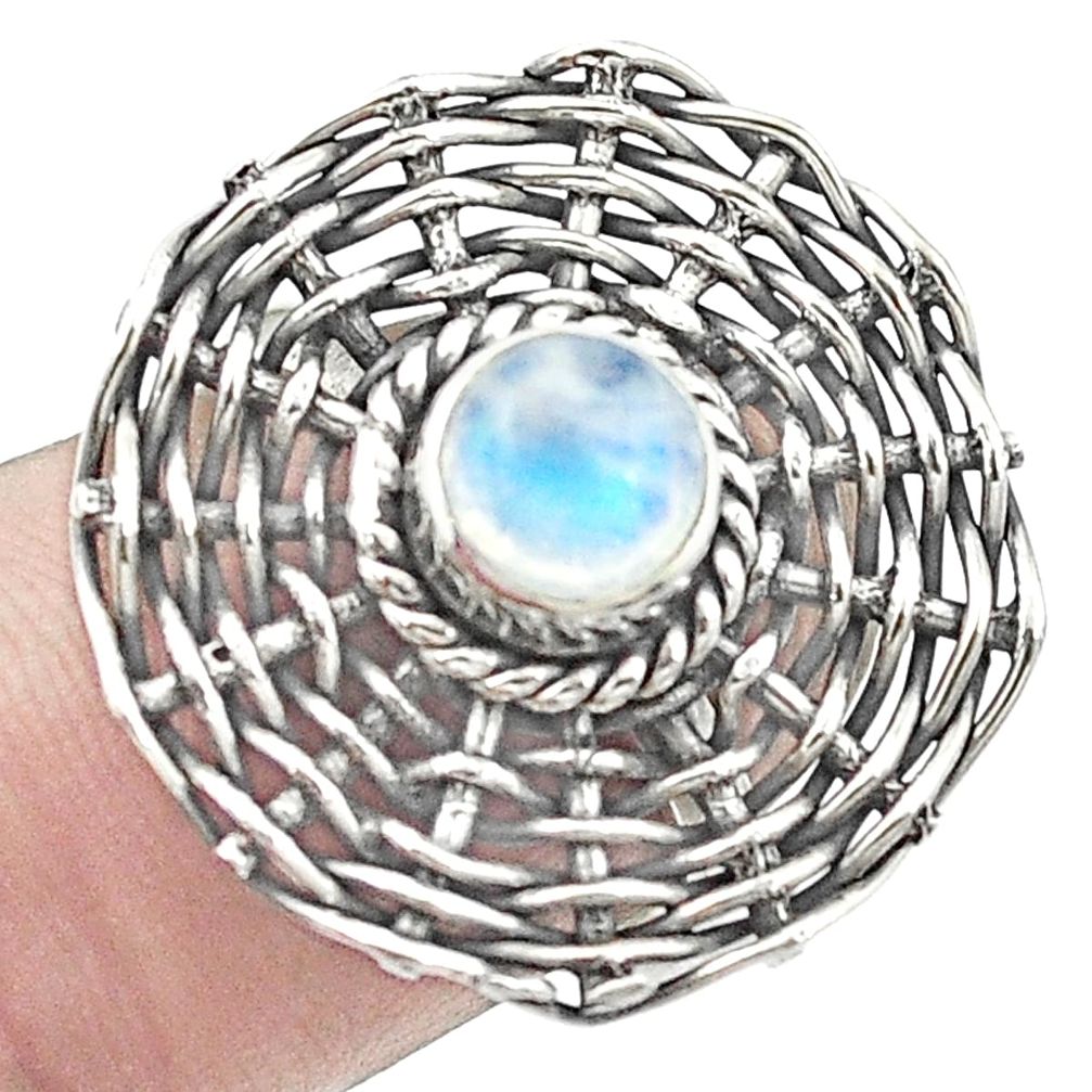 925 sterling silver natural rainbow moonstone round ring size 6.5 m53079