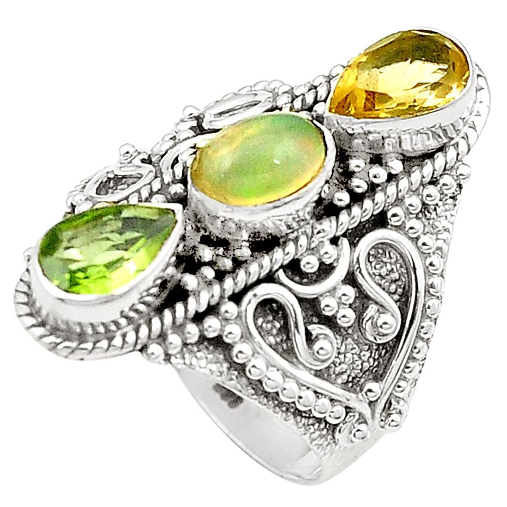 925 silver natural multi color ethiopian opal citrine ring size 8 m53120