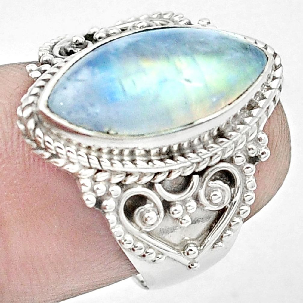 925 sterling silver natural rainbow moonstone marquise ring size 6.5 m53133