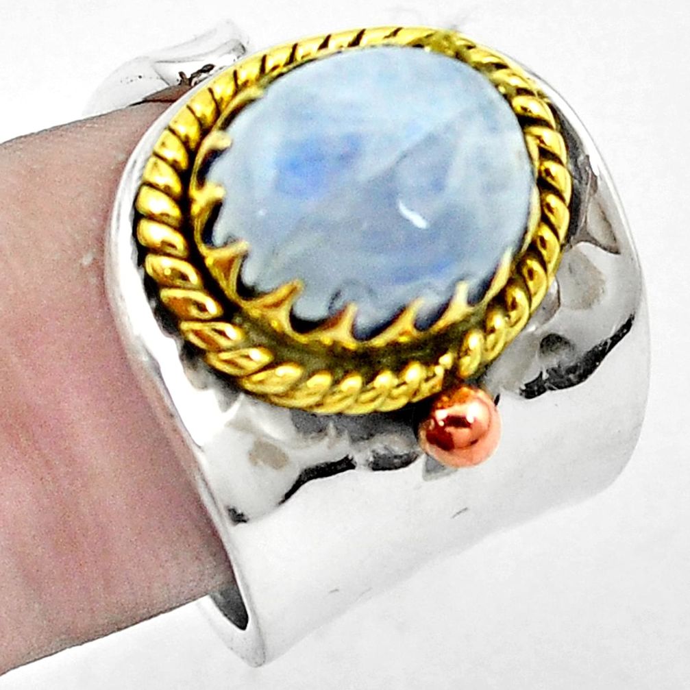 Victorian natural rainbow moonstone 925 silver two tone ring size 7 m53236