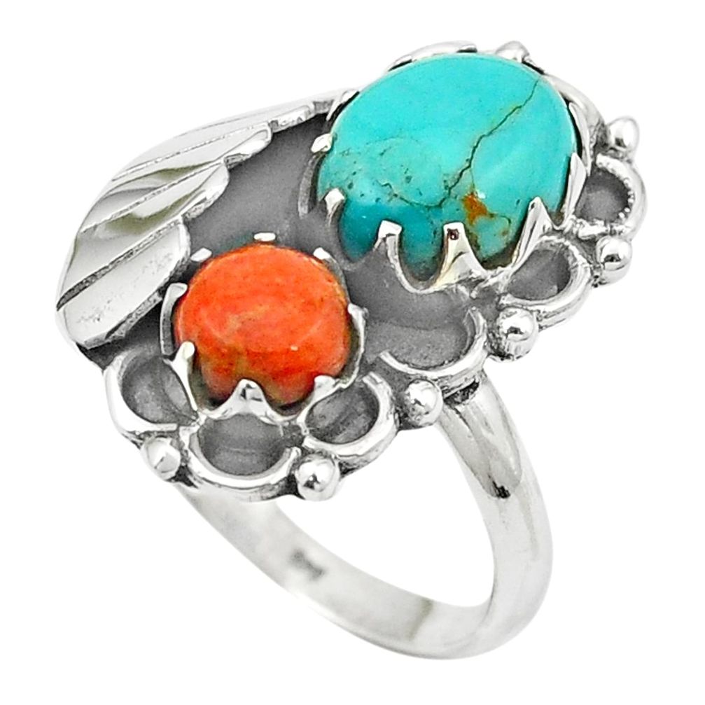 Multi color copper turquoise 925 sterling silver ring size 8 m53288