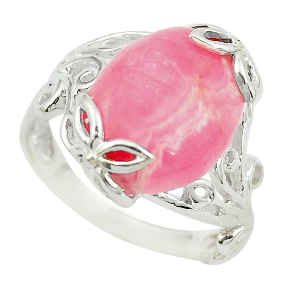 Natural pink rhodochrosite inca rose (argentina) 925 silver ring size 9 m53400