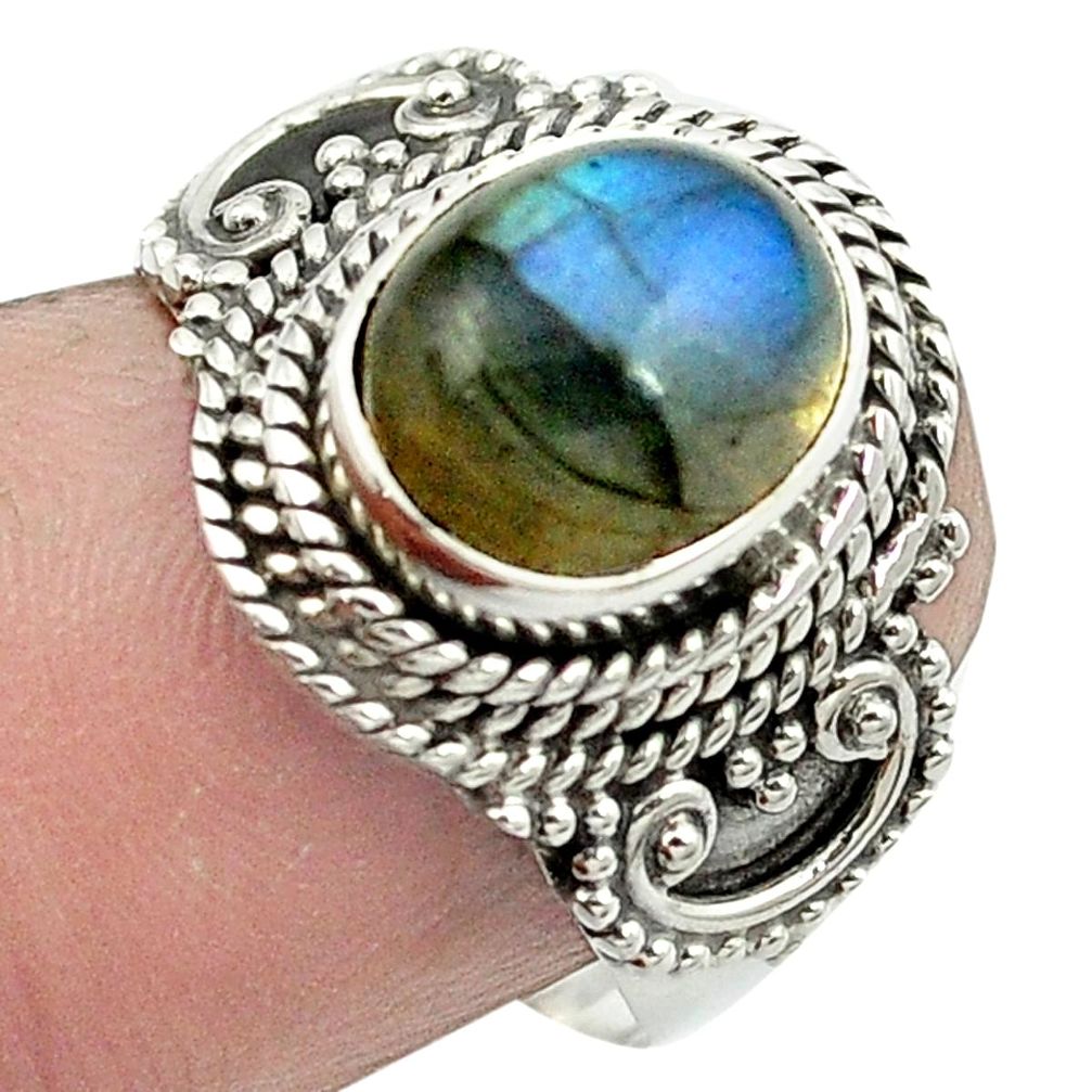 Natural blue labradorite 925 sterling silver ring jewelry size 7.5 m53470