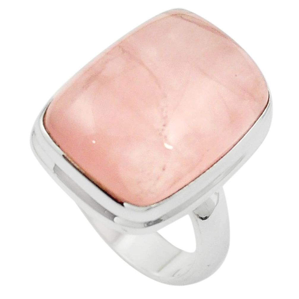 Natural pink rose quartz octagan 925 sterling silver ring size 7.5 m53517