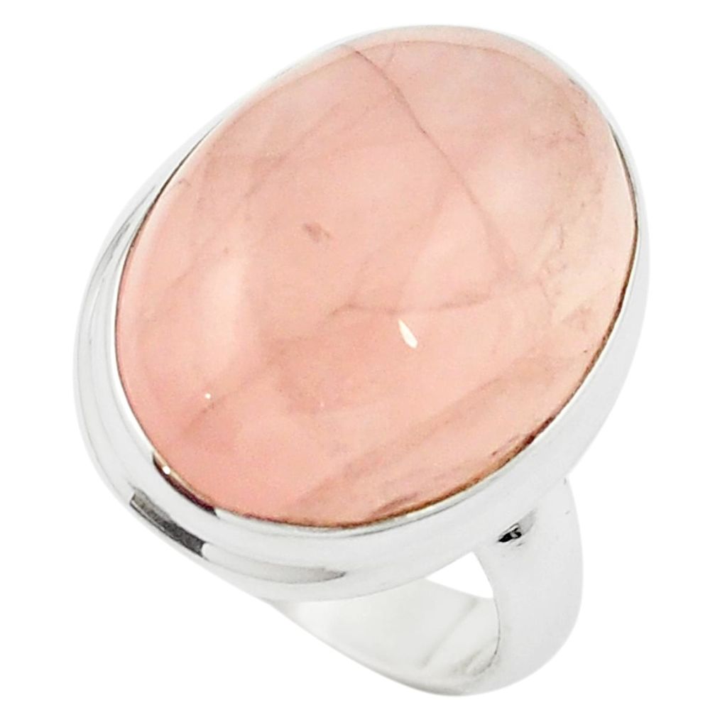 Natural pink rose quartz 925 sterling silver ring jewelry size 7 m53518