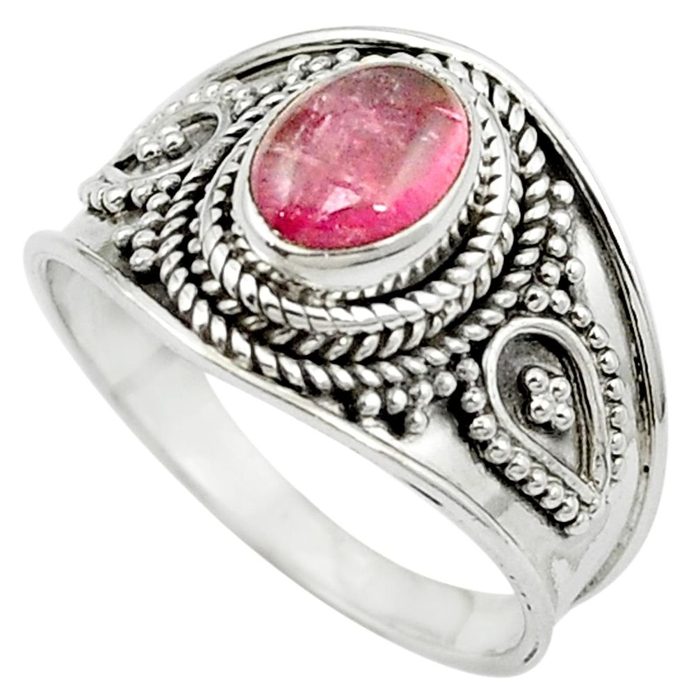 925 sterling silver natural pink tourmaline oval ring jewelry size 7 m53556