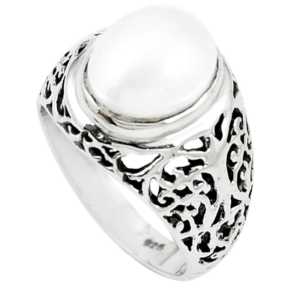 Natural white pearl 925 sterling silver ring jewelry size 8 m54430