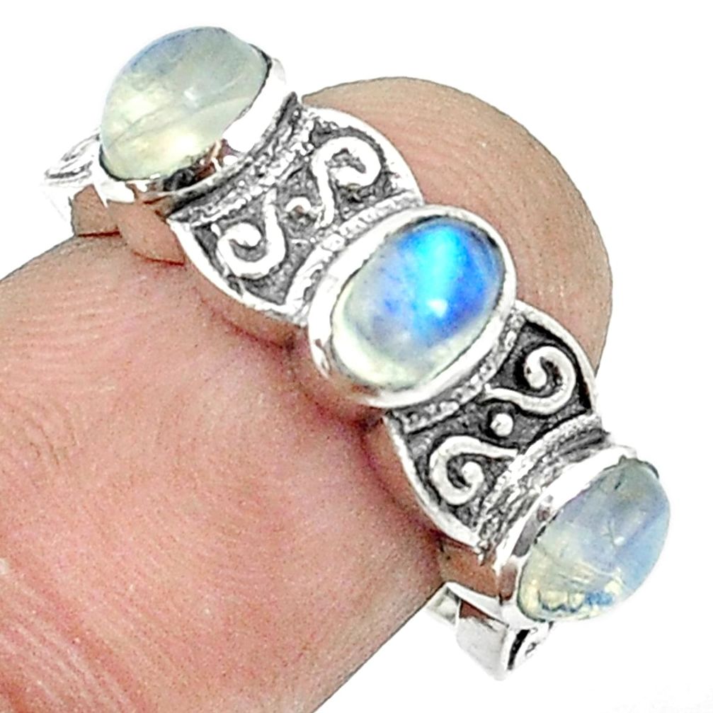 Natural rainbow moonstone 925 sterling silver ring jewelry size 7 m54461