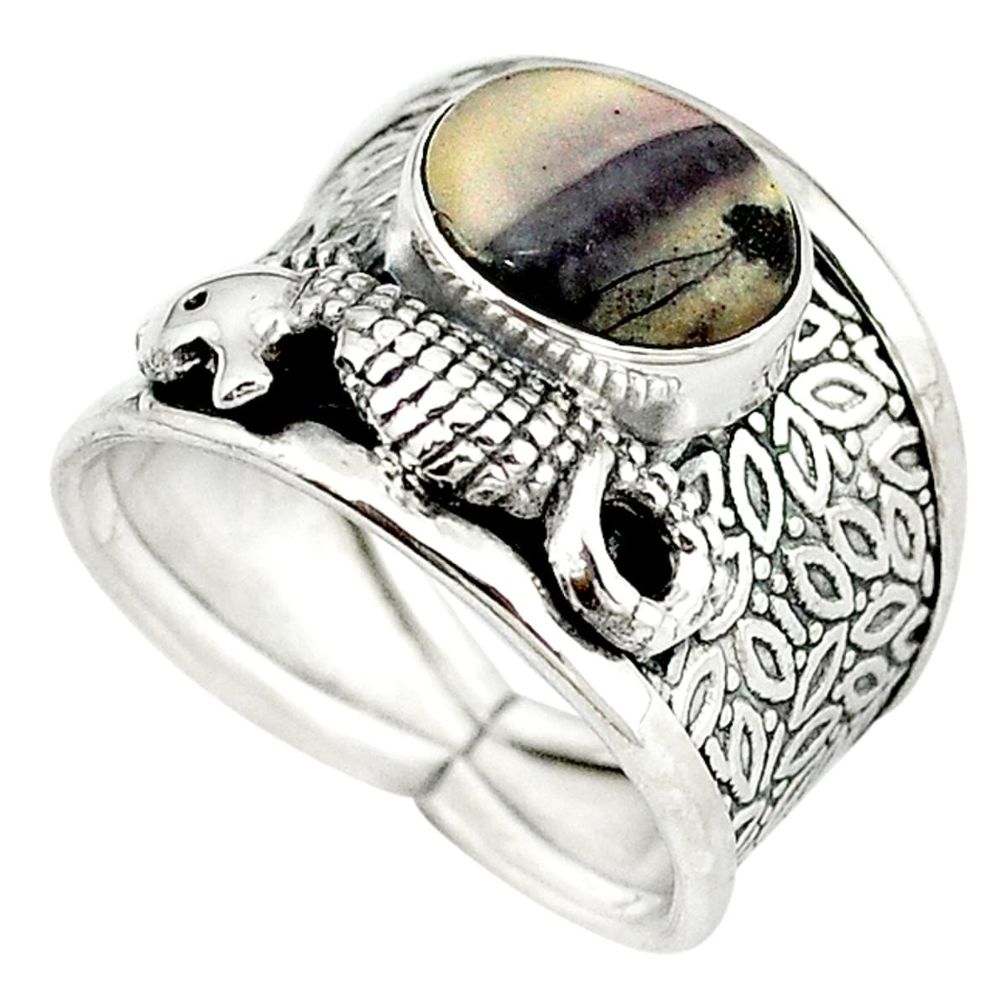 Natural pink porcelain jasper (sci fi) 925 silver seahorse ring size 8 m5456