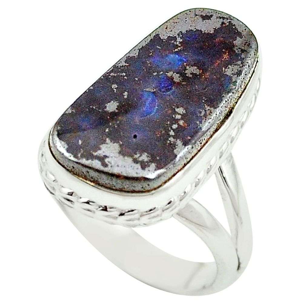 Natural brown boulder opal 925 sterling silver ring jewelry size 8 m54885