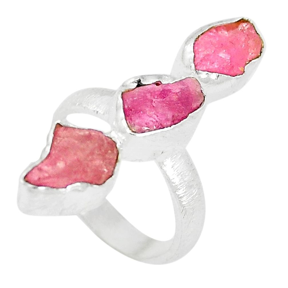 Natural pink tourmaline rough 925 sterling silver ring size 5 m55219