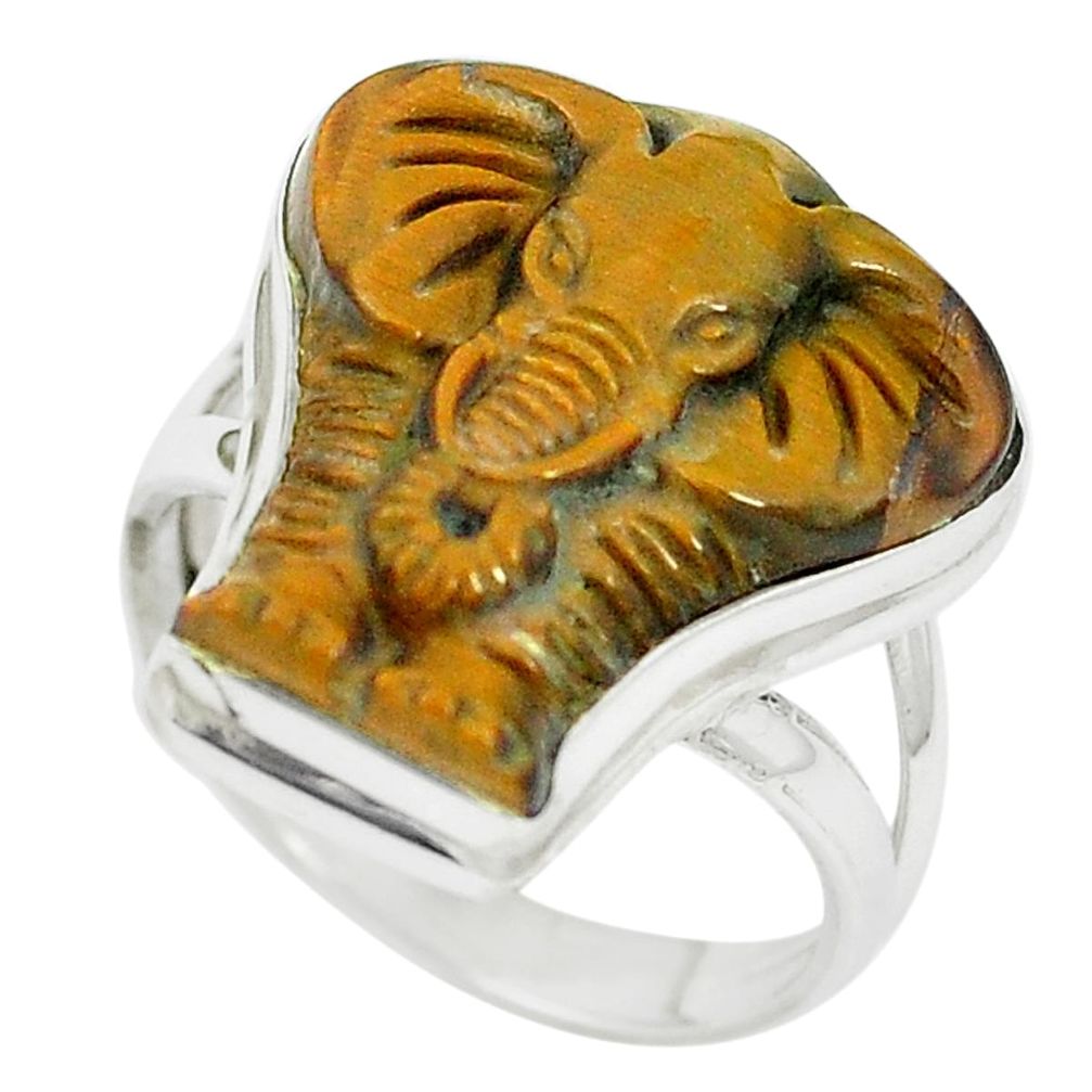 925 sterling silver natural carving tiger's eye elephant ring size 7.5 m55377