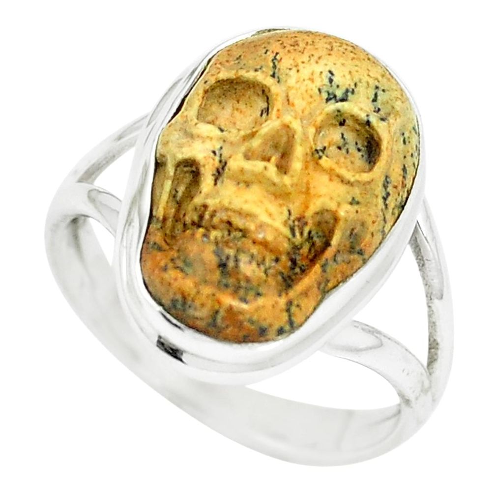 Natural brown picture jasper 925 silver skull ring jewelry size 8.5 m55413