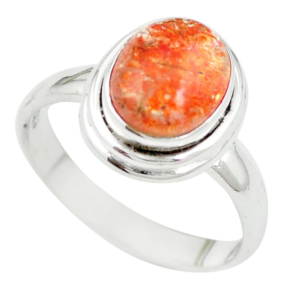 Natural orange sunstone (hematite feldspar) 925 silver ring size 8 m55765