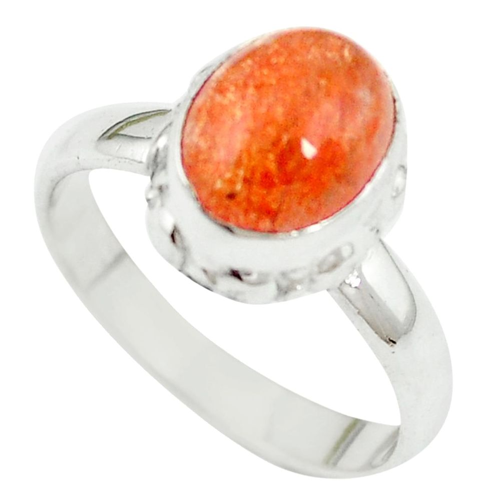 Natural orange sunstone (hematite feldspar) 925 silver ring size 8 m55767