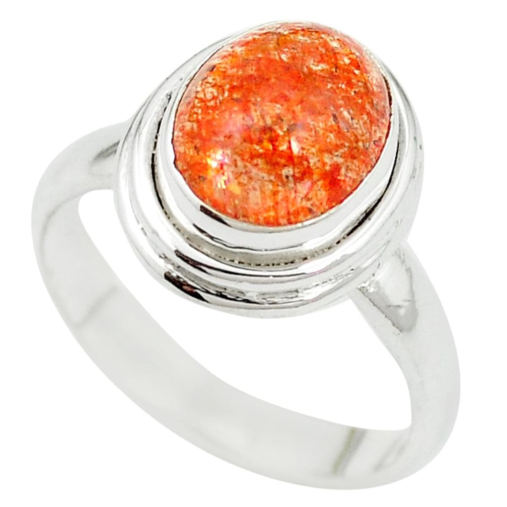 Natural orange sunstone (hematite feldspar) 925 silver ring size 6.5 m55769