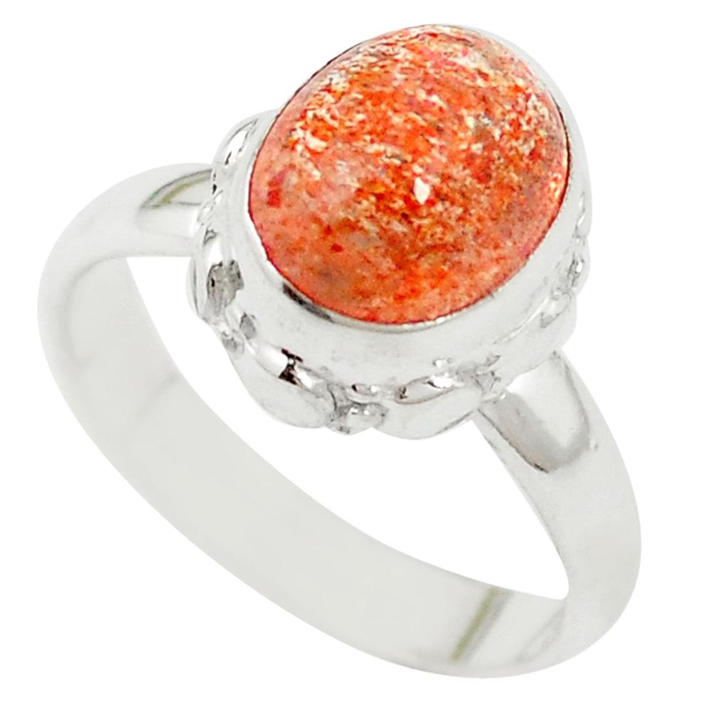 Natural orange sunstone (hematite feldspar) 925 silver ring size 6.5 m55772