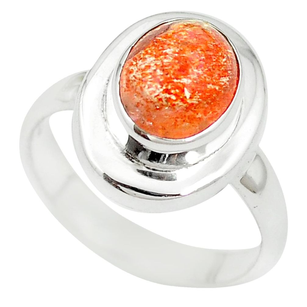 Natural orange sunstone (hematite feldspar) 925 silver ring size 7.5 m55775