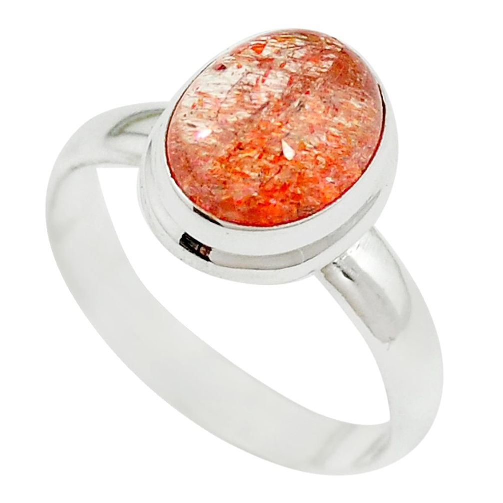 Natural orange sunstone (hematite feldspar) 925 silver ring size 7.5 m55779