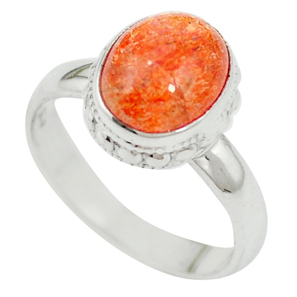 Natural orange sunstone (hematite feldspar) 925 silver ring size 7.5 m55780