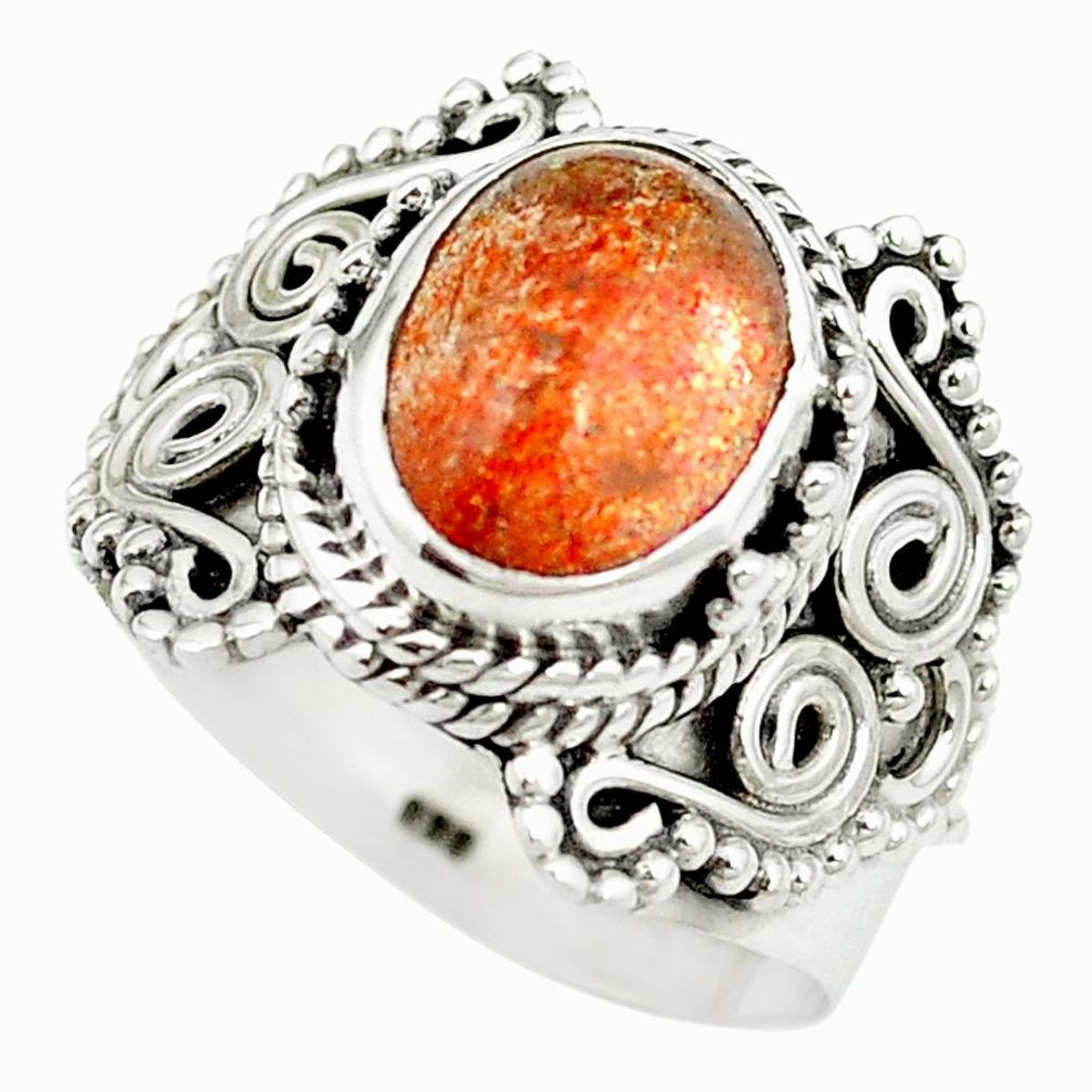 925 silver natural orange sunstone (hematite feldspar) ring size 6.5 m55864