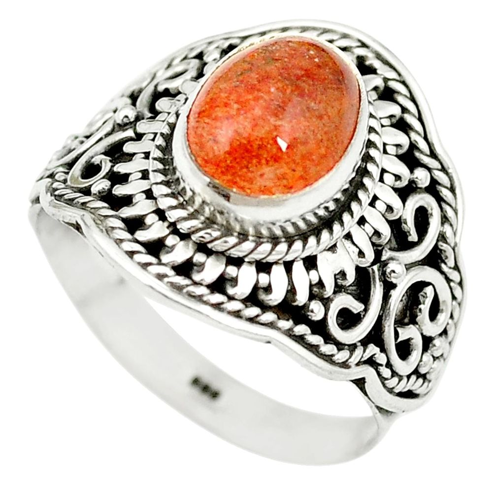 Natural orange sunstone (hematite feldspar) 925 silver ring size 8.5 m55868