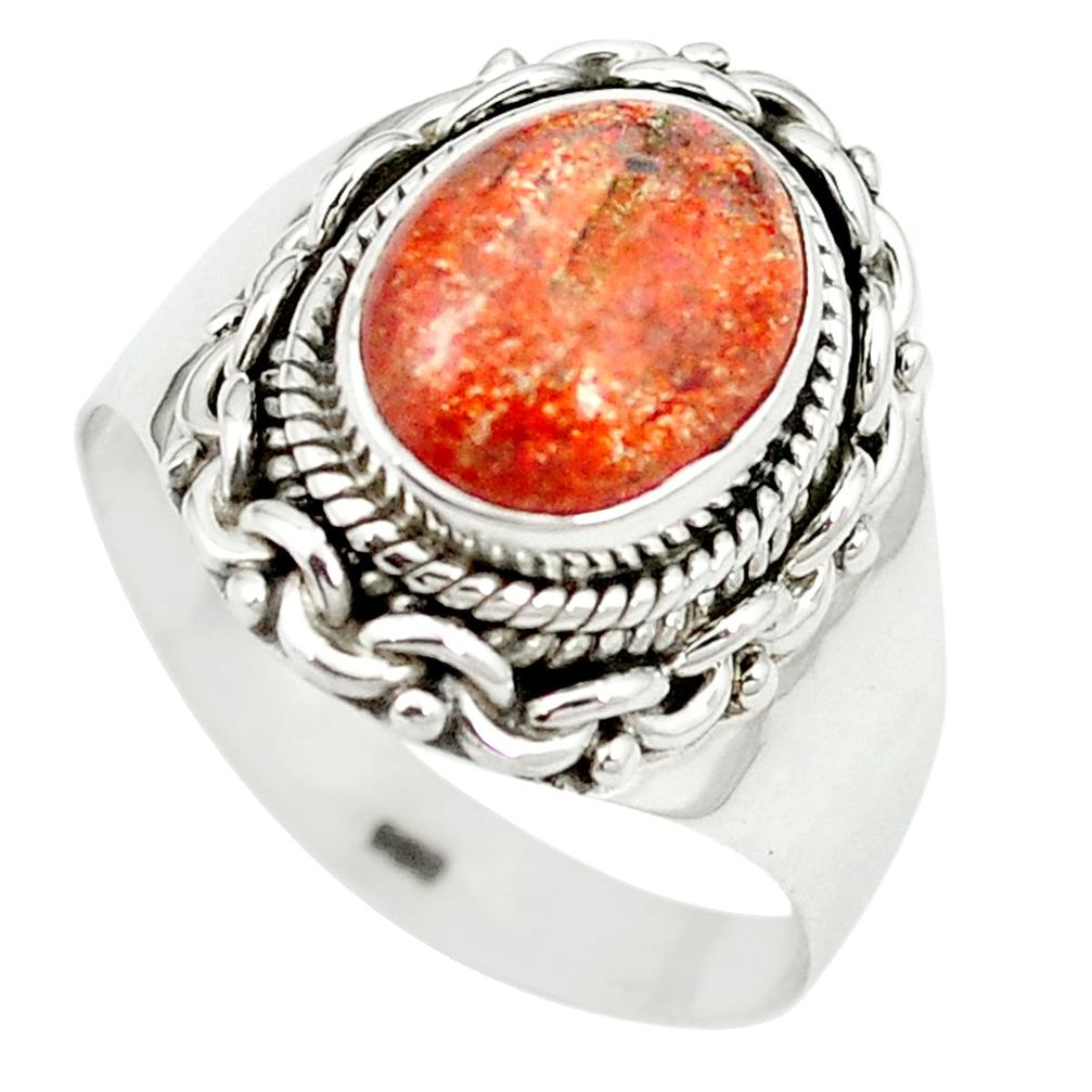 925 silver natural orange sunstone (hematite feldspar) ring size 8 m55870