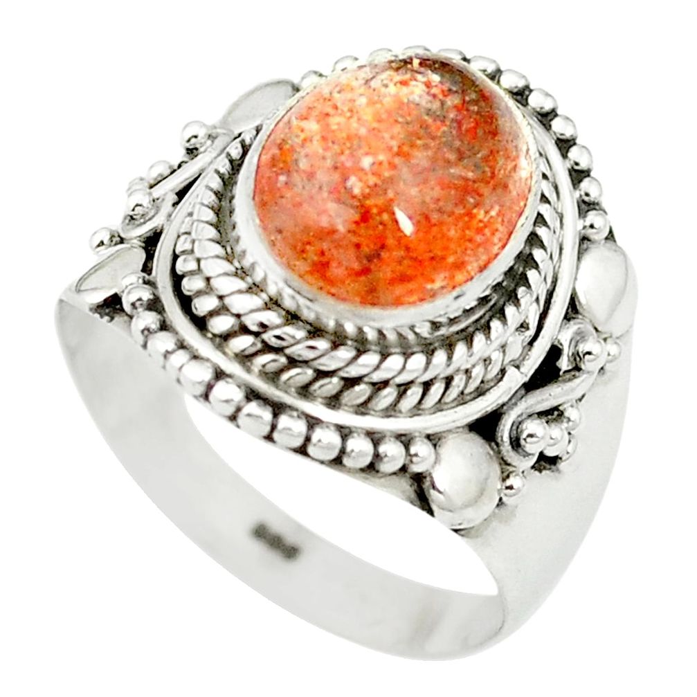 Natural orange sunstone (hematite feldspar) 925 silver ring size 7 m55877