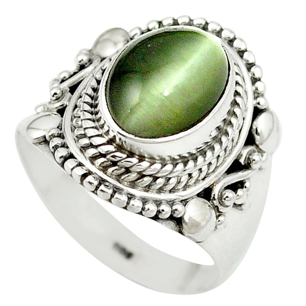 Green Cats Eye 925 Sterling Silver Ring Jewelry M55933 Gemexi