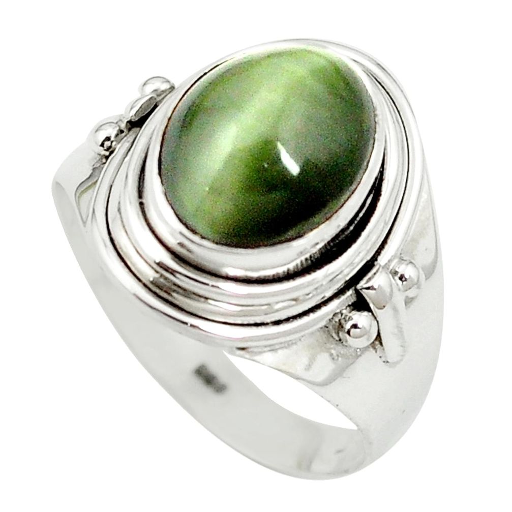 Green cats eye 925 sterling silver ring jewelry size 6.5 m55938