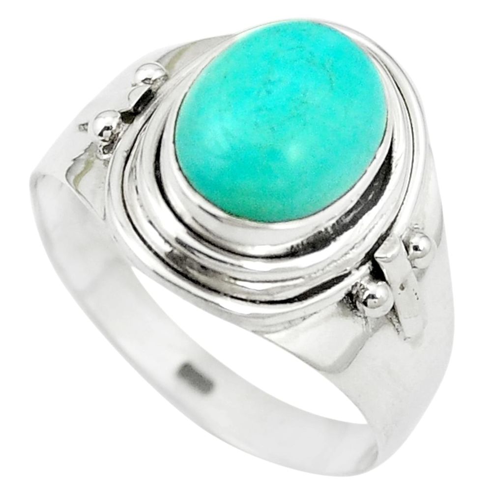 Natural green peruvian amazonite 925 sterling silver ring size 7.5 m55945