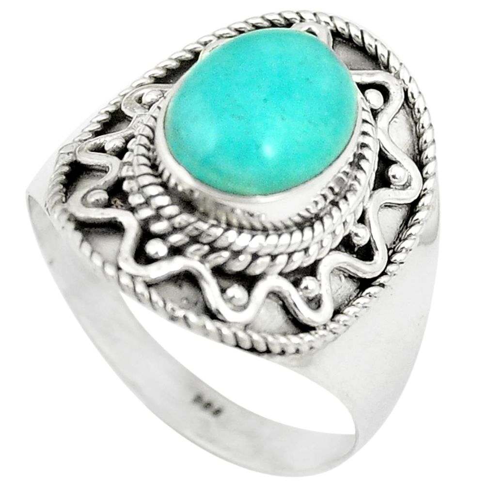 Natural green peruvian amazonite 925 sterling silver ring size 9 m55954