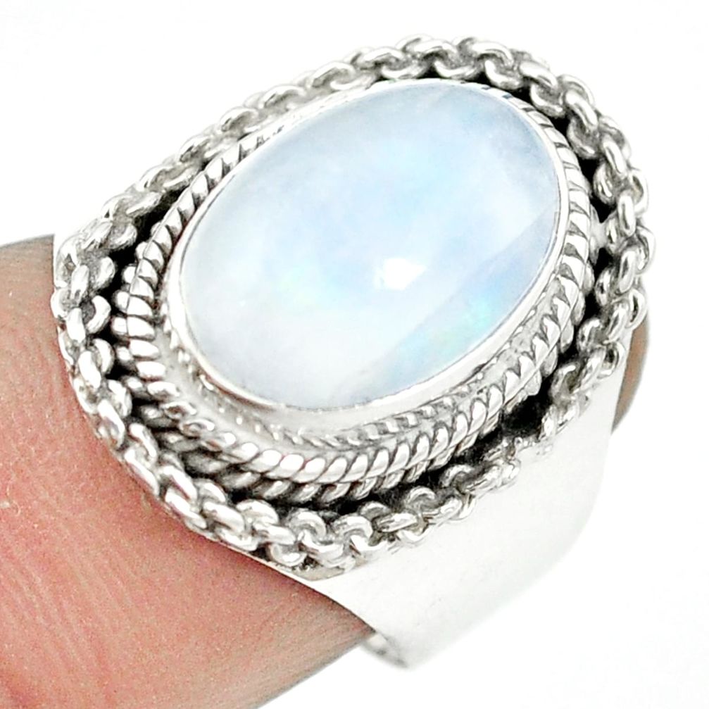 Natural rainbow moonstone 925 sterling silver ring size 6.5 m56002