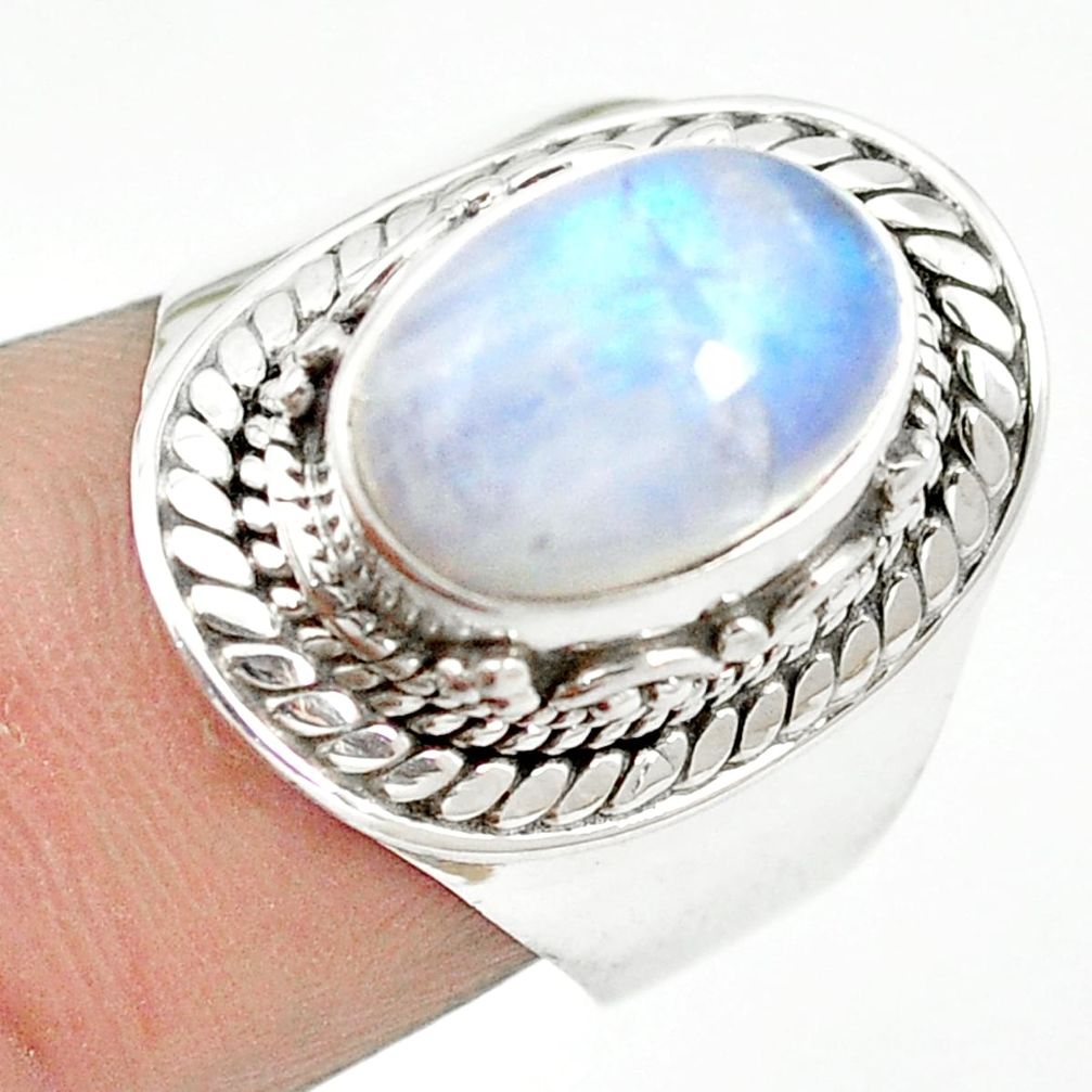 Natural rainbow moonstone 925 sterling silver ring jewelry size 6.5 m56009