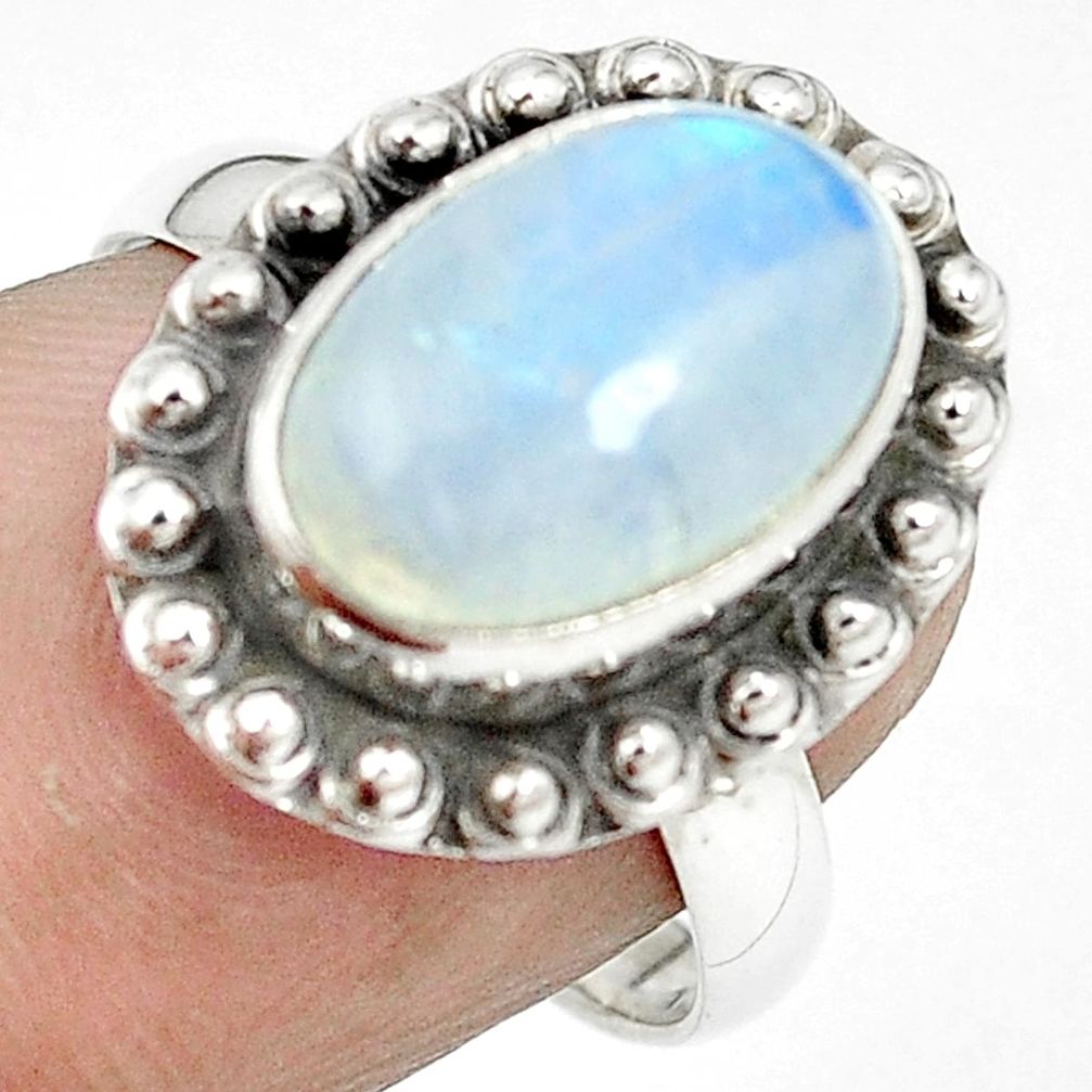 Natural rainbow moonstone 925 sterling silver ring size 6.5 m56165