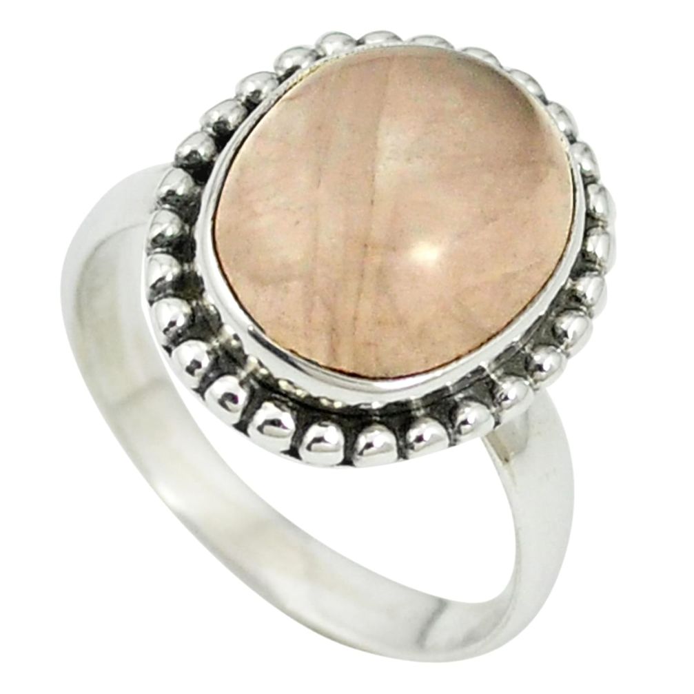 Natural pink rose quartz 925 sterling silver ring size 6.5 m56238