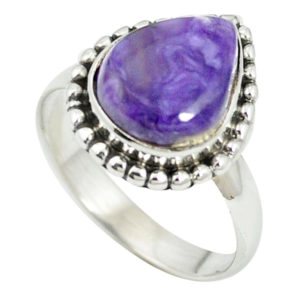 Natural purple charoite (siberian) 925 silver ring jewelry size 7 m56246