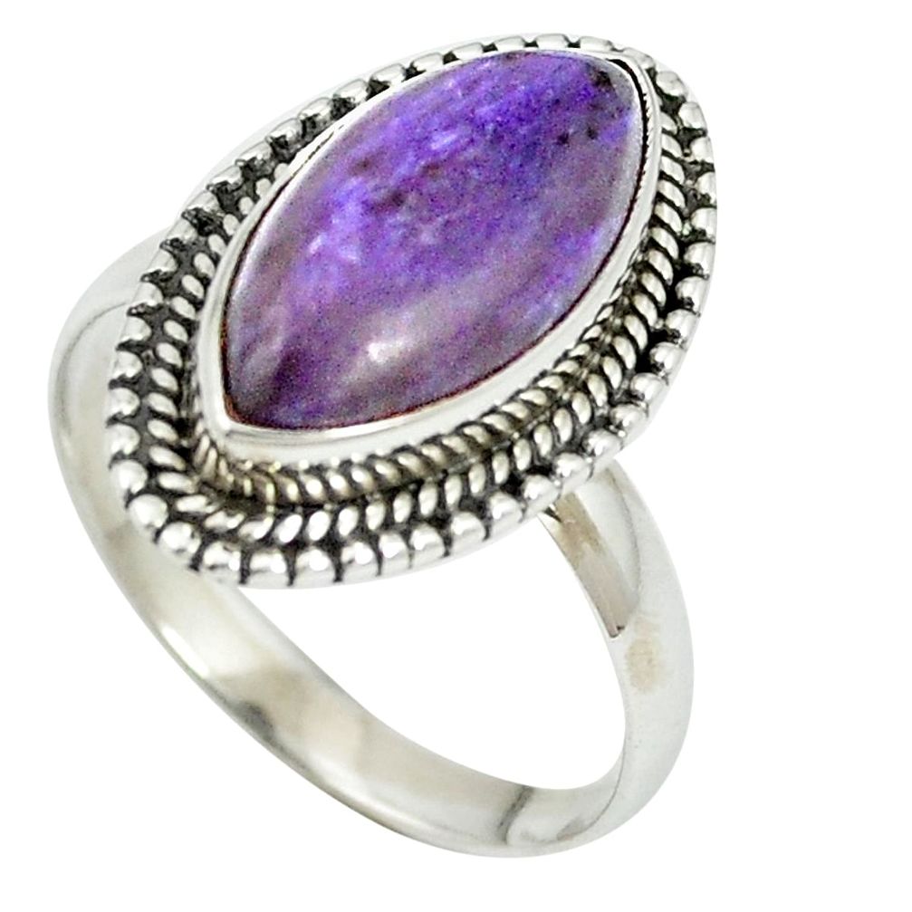 Natural purple charoite (siberian) 925 silver ring jewelry size 8.5 m56249
