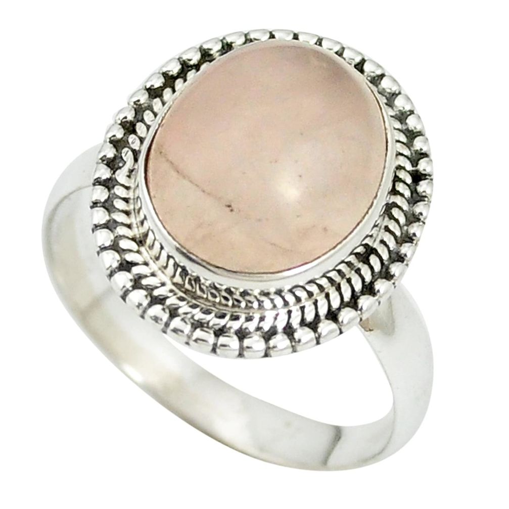 Natural pink rose quartz 925 sterling silver ring jewelry size 8.5 m56299