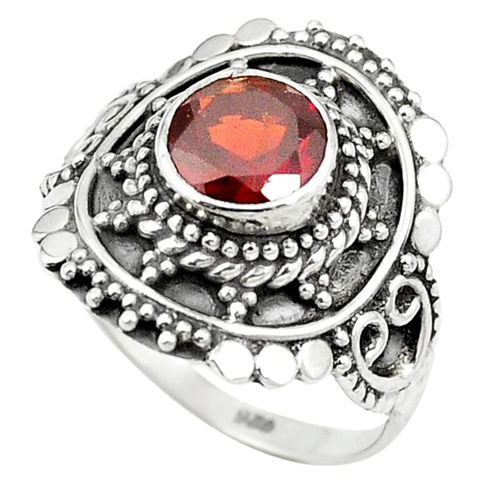 925 sterling silver natural red garnet round ring jewelry size 7 m56337