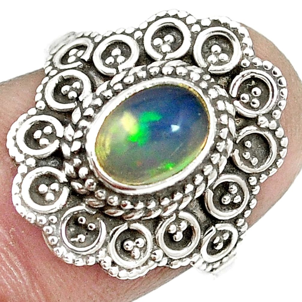 Natural multi color ethiopian opal 925 sterling silver ring size 7 m56421