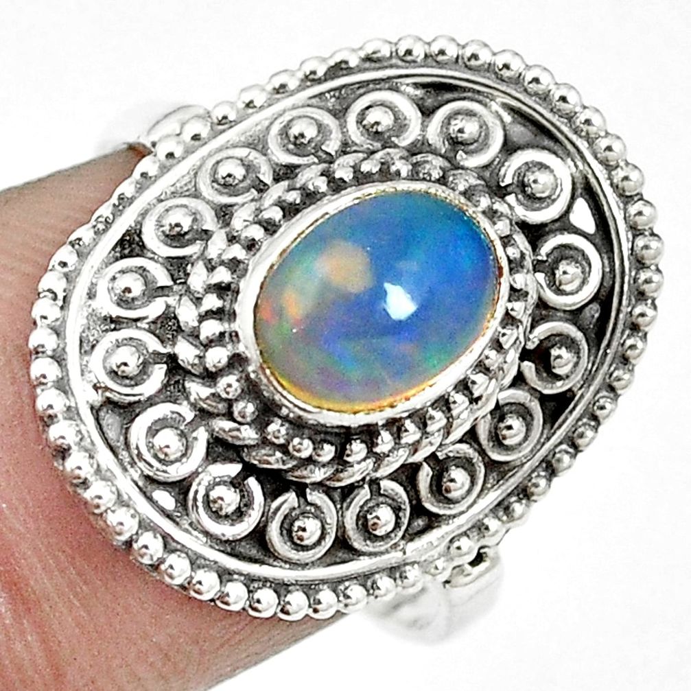 Natural multi color ethiopian opal 925 sterling silver ring size 7 m56426