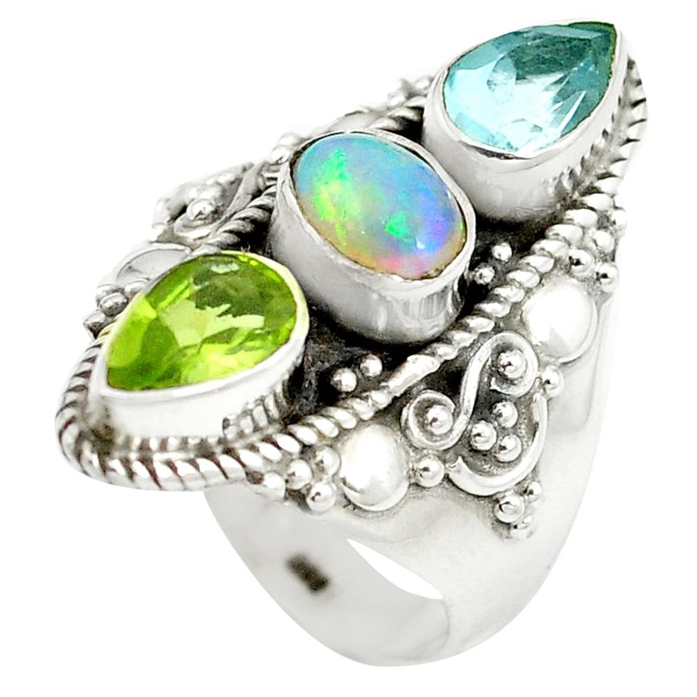 Natural multi color ethiopian opal topaz 925 silver ring size 6.5 m56809
