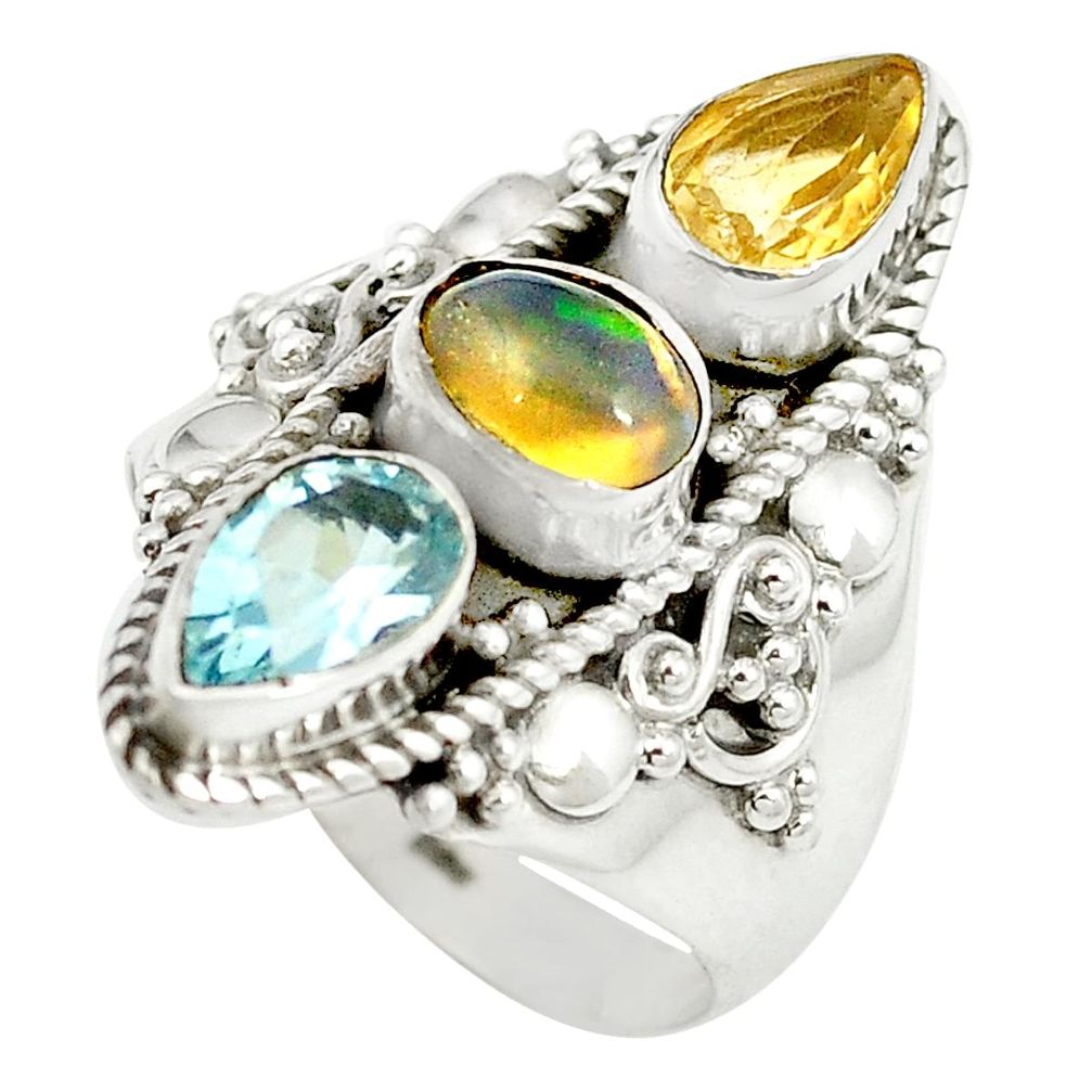 Natural multi color ethiopian opal citrine 925 silver ring size 7 m56810