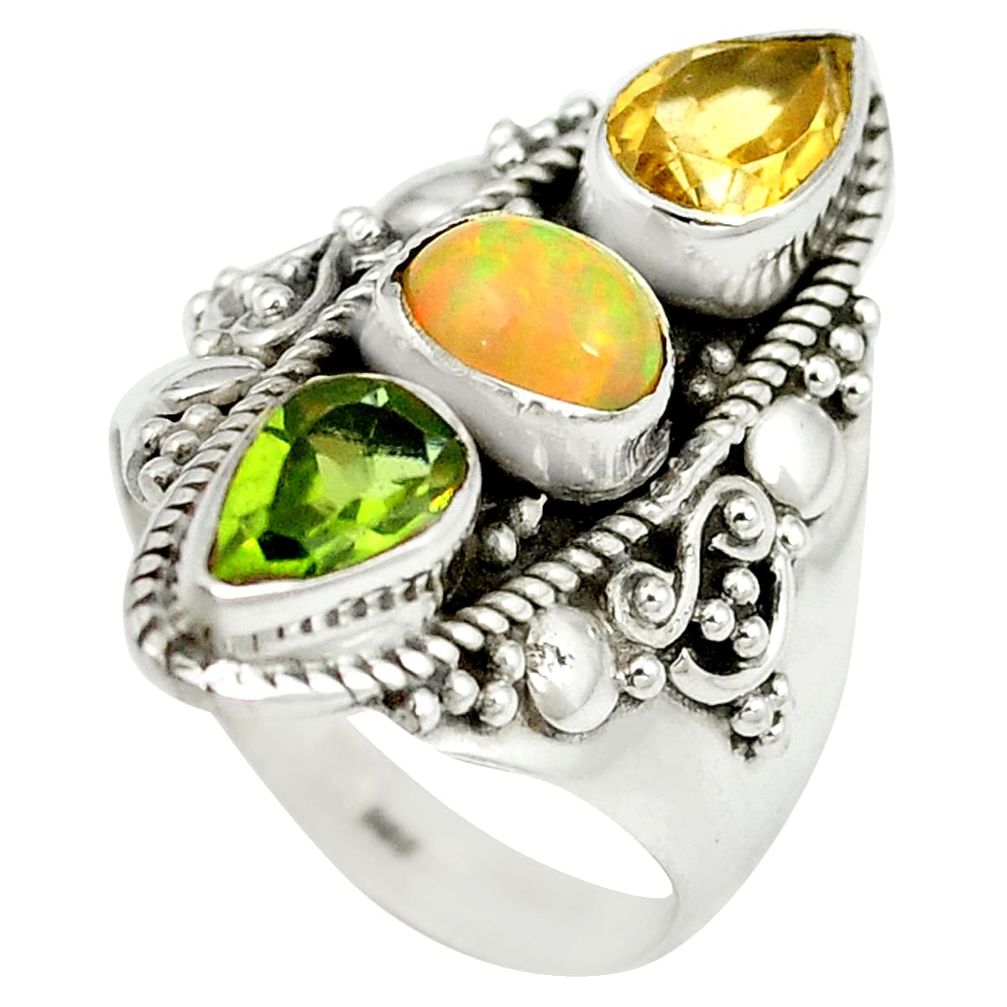 925 silver natural multi color ethiopian opal peridot ring size 7.5 m56816