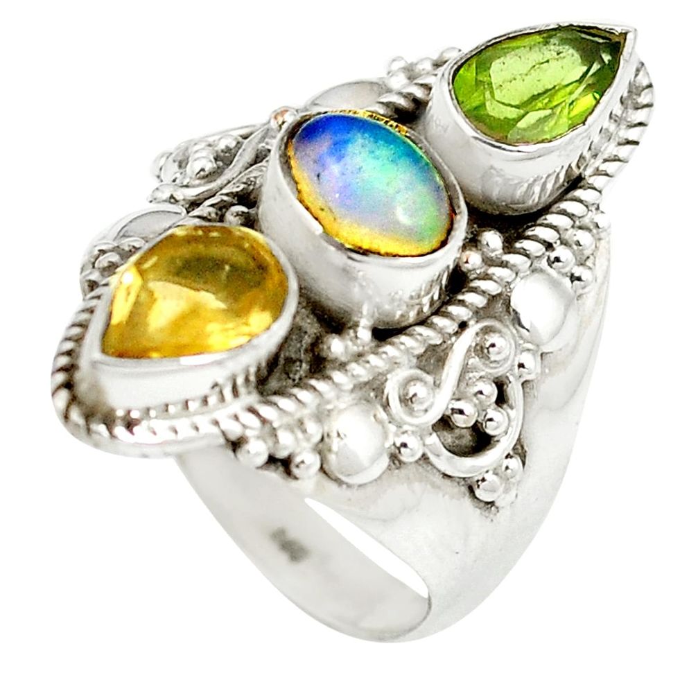 Natural multi color ethiopian opal 925 silver ring jewelry size 7.5 m56818