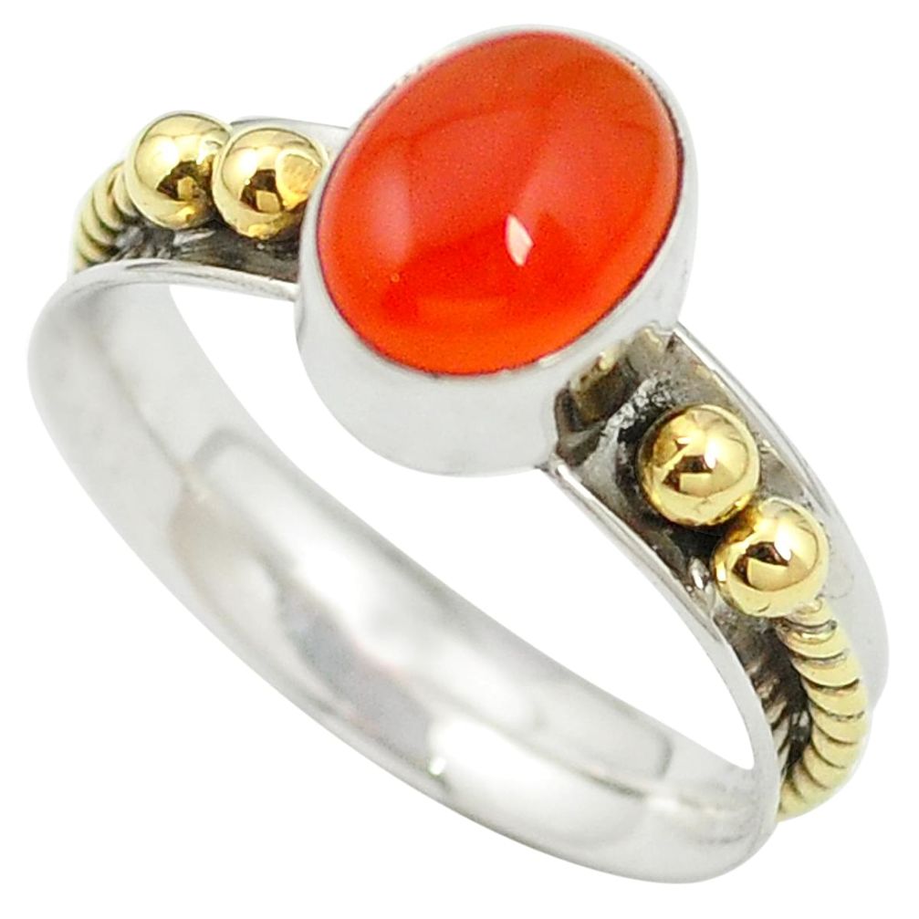 Natural orange cornelian (carnelian) 925 silver two tone ring size 8 m57008