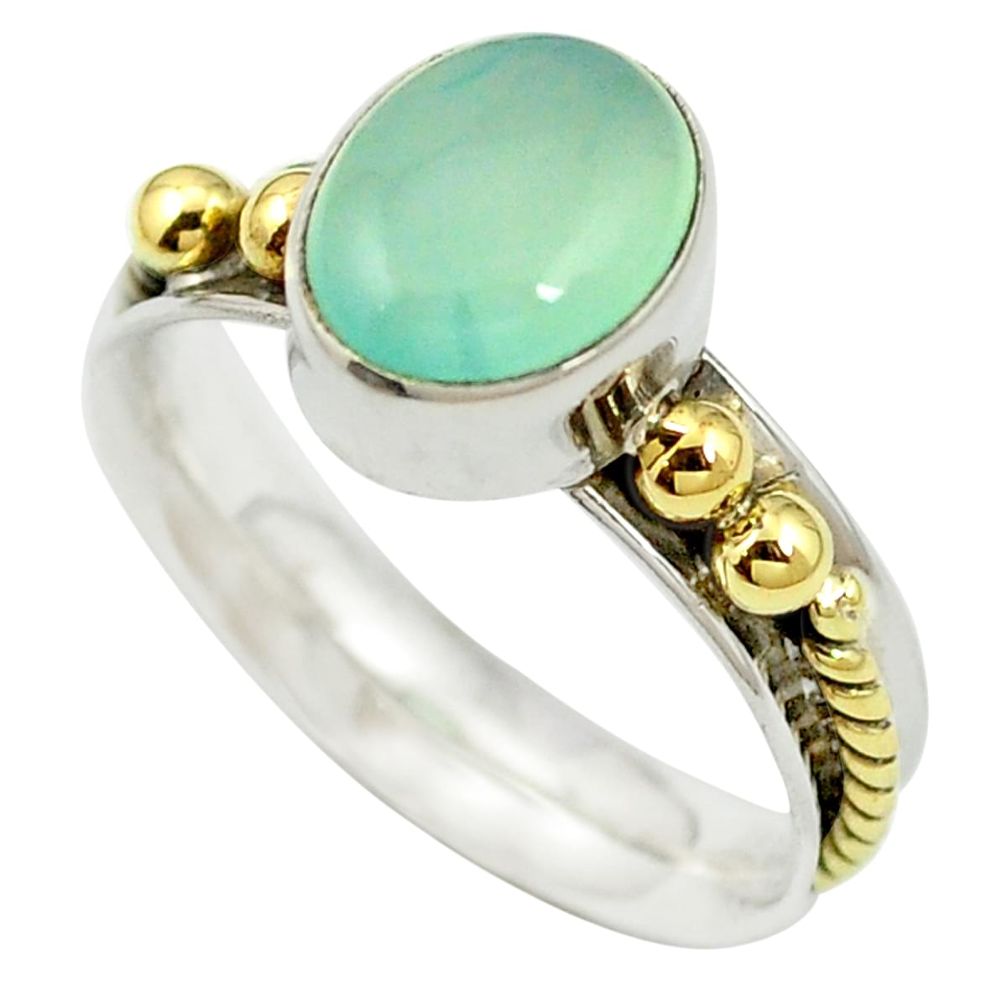 925 sterling silver natural aqua chalcedony two tone ring size 7.5 m57010